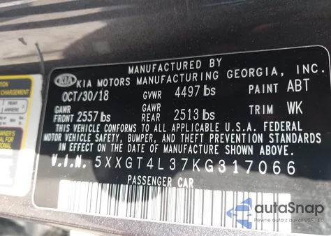 2019 Kia Optima Lx из США, поврежденный, VIN 5XXGT4L37KG317066